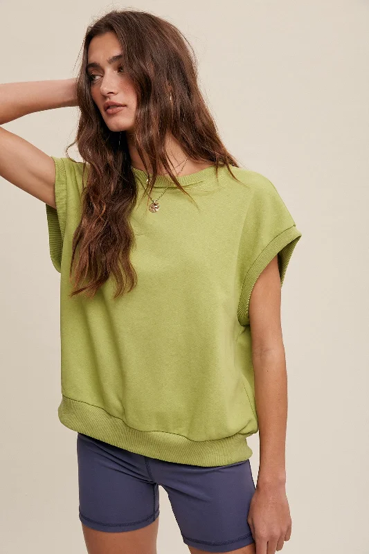 Light Olive Terry Raw Trim Top