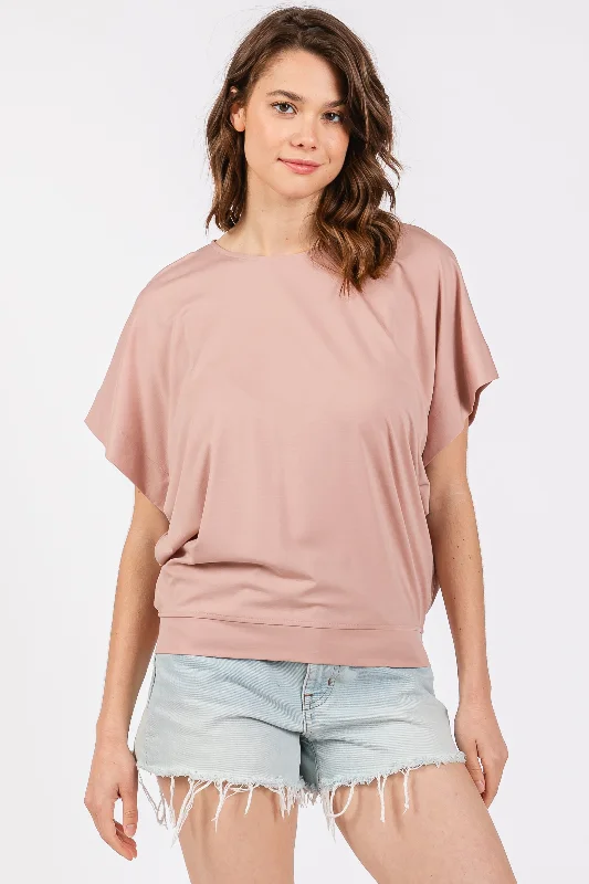 Light Pink Round Neck Dolman Sleeve Top