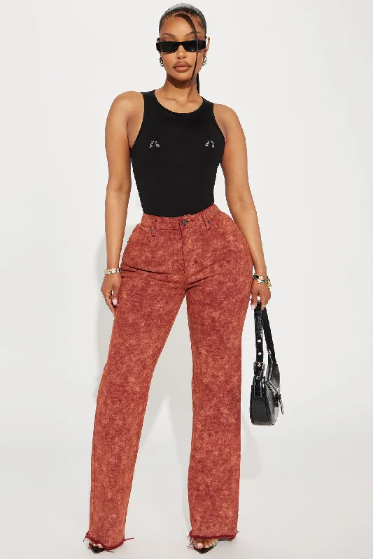 Meant To Destroy Washed Wide Leg Pant - Brick Red