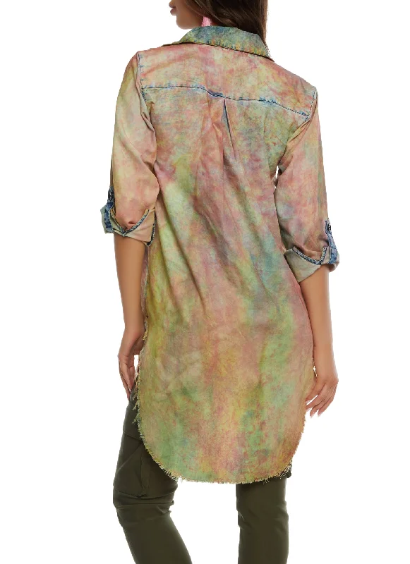 Acid Wash Tie Dye Distressed High Low Shirt