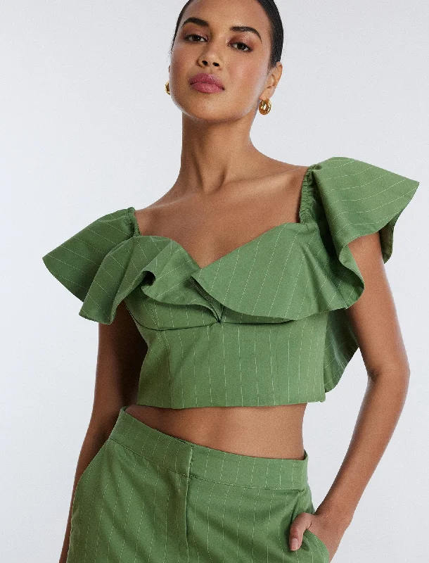 Off-Shoulder Pinstripe Crop Top