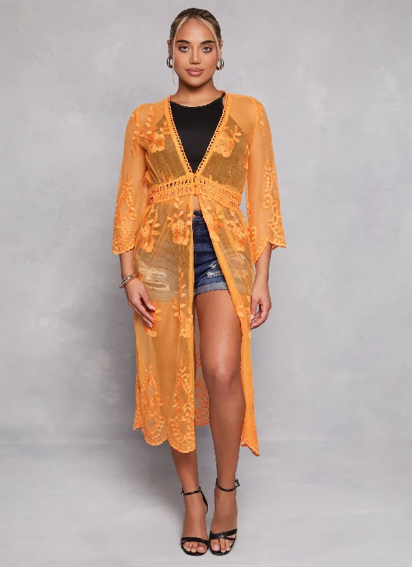 Lace Mesh Three Button Kimono