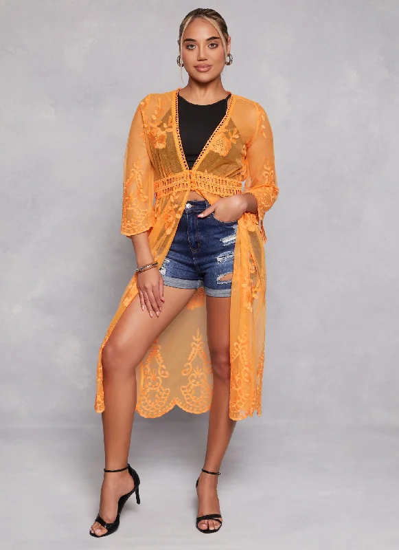 Lace Mesh Three Button Kimono