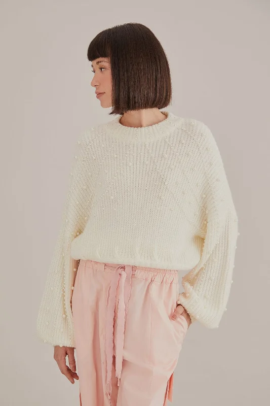 Pearl Embroidered Bubble Sweater