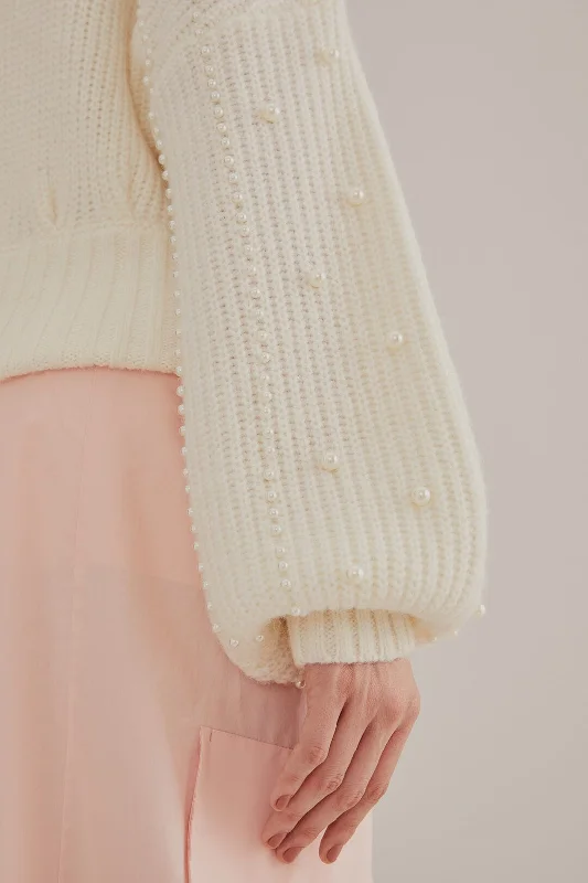 Pearl Embroidered Bubble Sweater