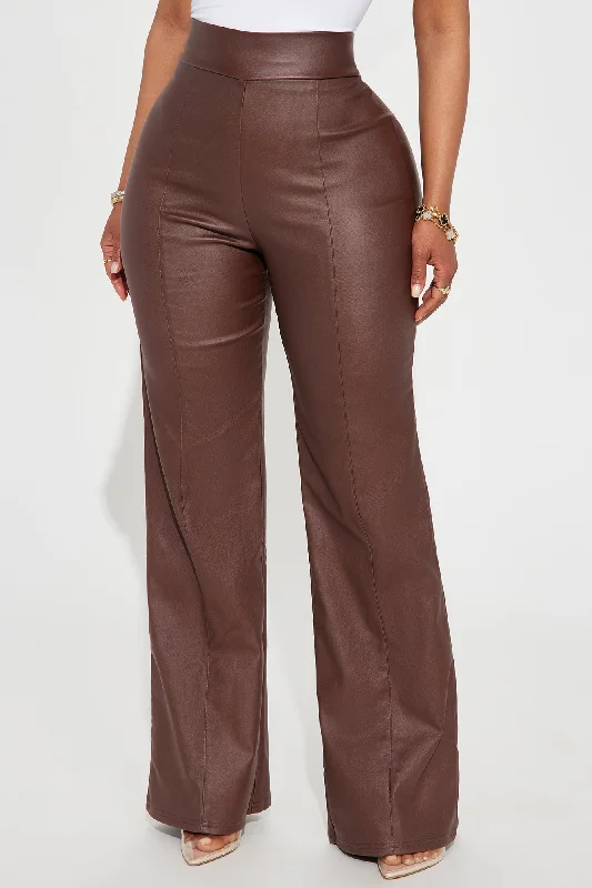 Petite Victoria High Waisted Dress Pants Faux Leather 32 - Brown