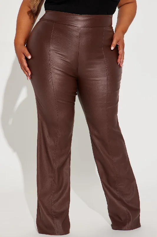 Petite Victoria High Waisted Dress Pants Faux Leather 32 - Brown