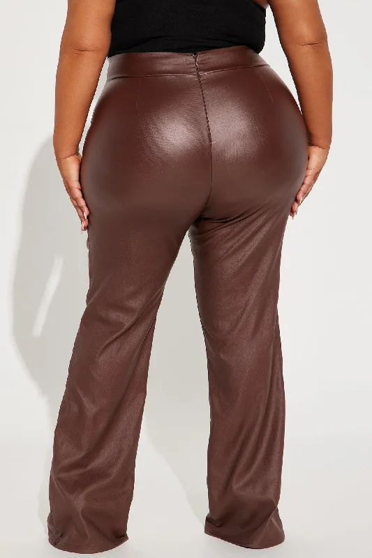 Petite Victoria High Waisted Dress Pants Faux Leather 32 - Brown