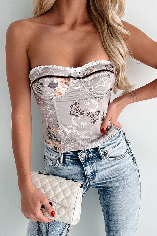 Pieces Of My Heart Satin Floral Corset Top (Mocha)