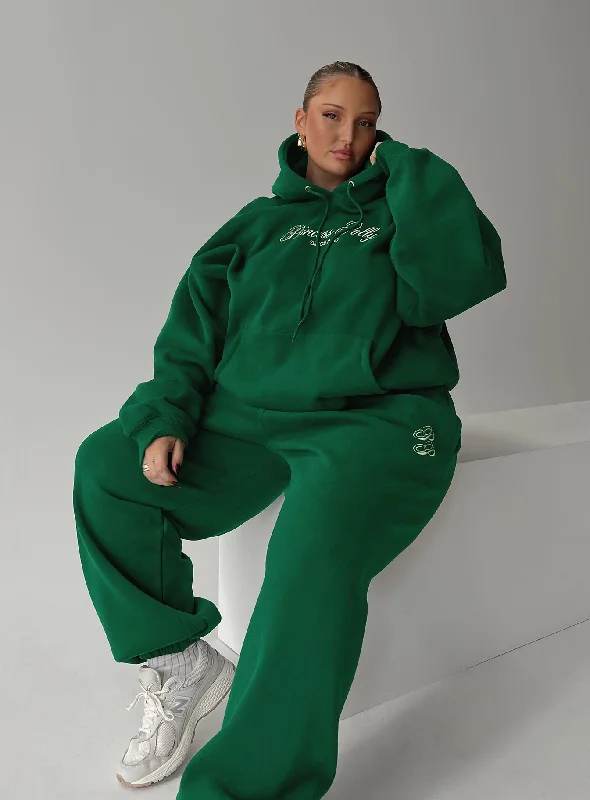 Princess Polly Track Pants Script Green / Ivory Curve