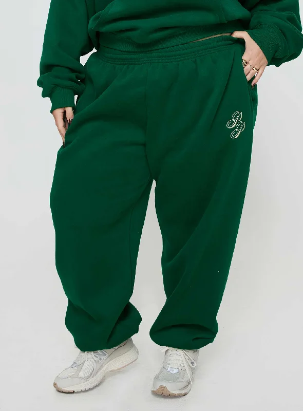 Princess Polly Track Pants Script Green / Ivory Curve