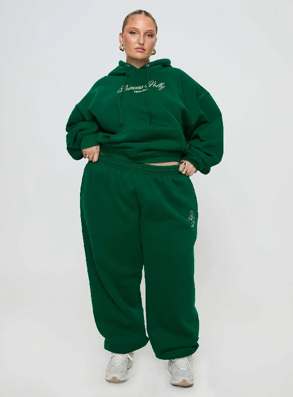 Princess Polly Track Pants Script Green / Ivory Curve