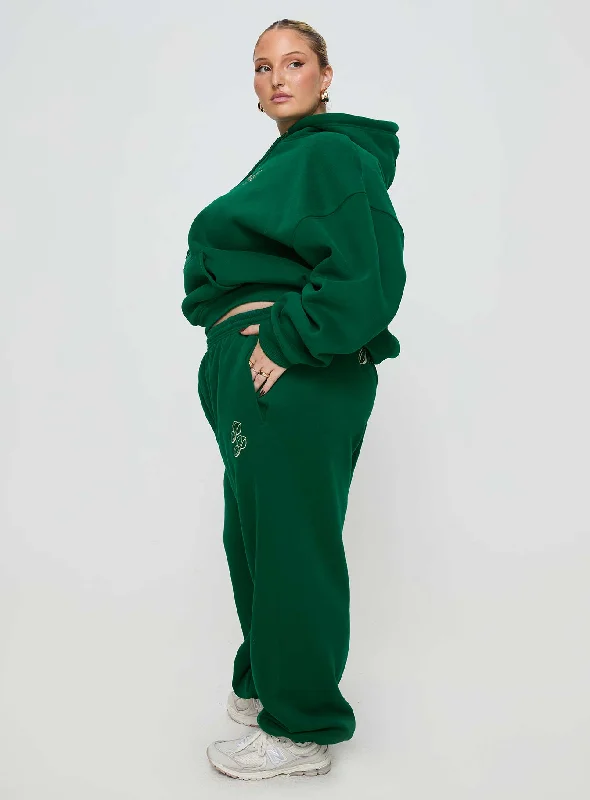 Princess Polly Track Pants Script Green / Ivory Curve