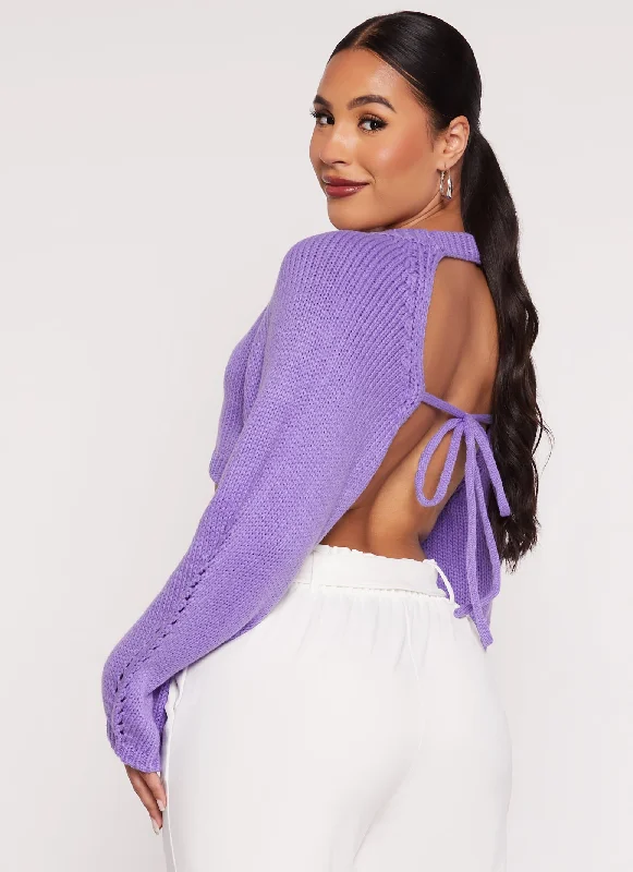 Open Tie Back Cropped Sweater