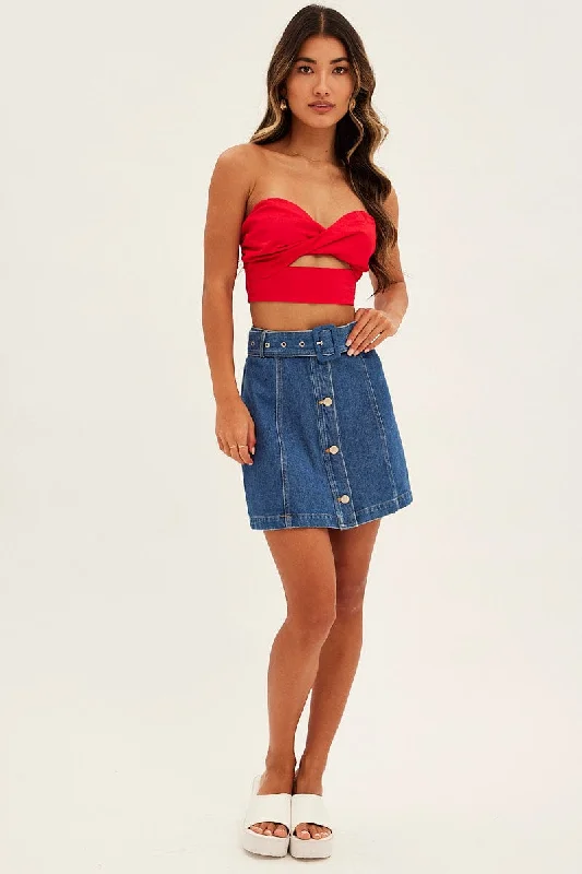 Red Bandeau Twist Front Sleeveless Crop