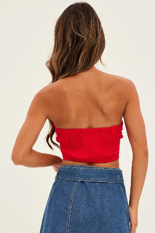 Red Bandeau Twist Front Sleeveless Crop