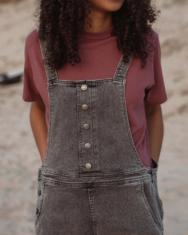 Riverside Denim Short Overalls - Washed Black Denim