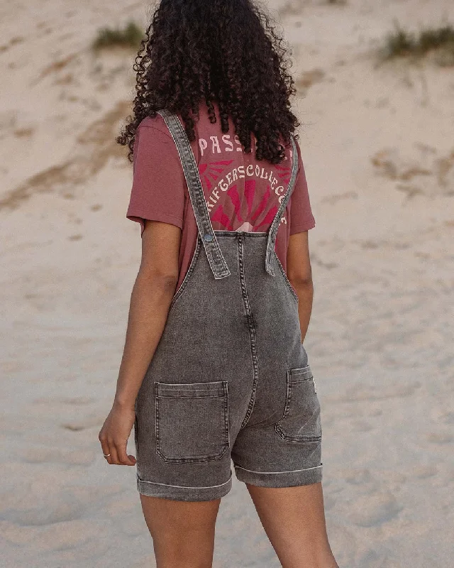 Riverside Denim Short Overalls - Washed Black Denim