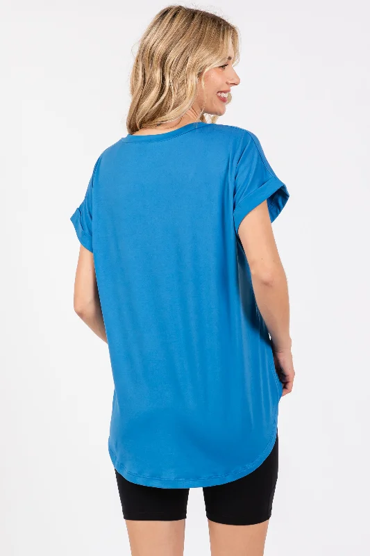 Royal Blue V-Neck Pocket Short Sleeve Shirt