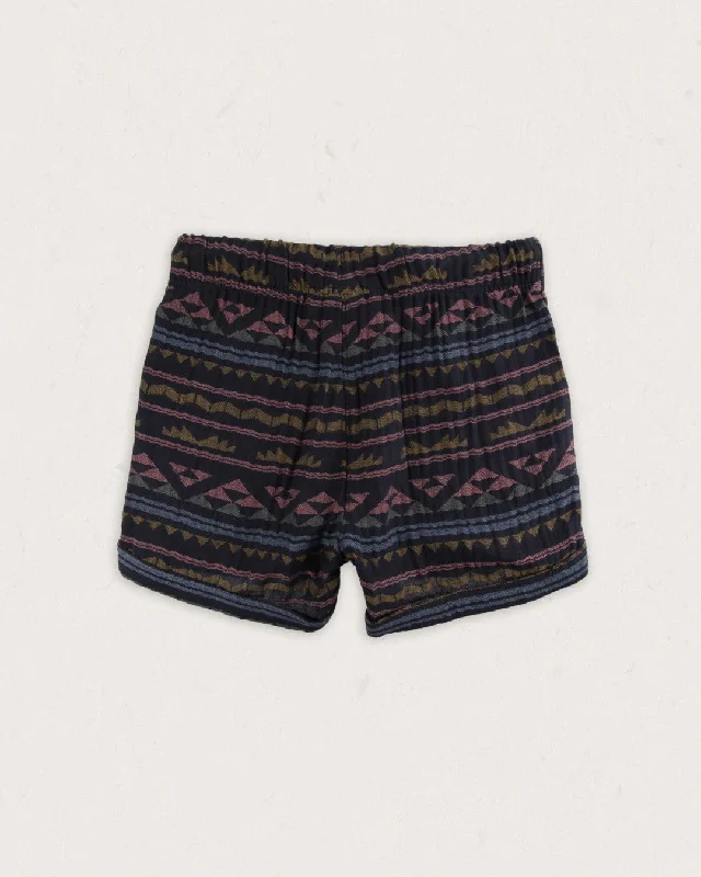 Santosa Organic Cotton Jacquard Shorts - Black Geo Pattern