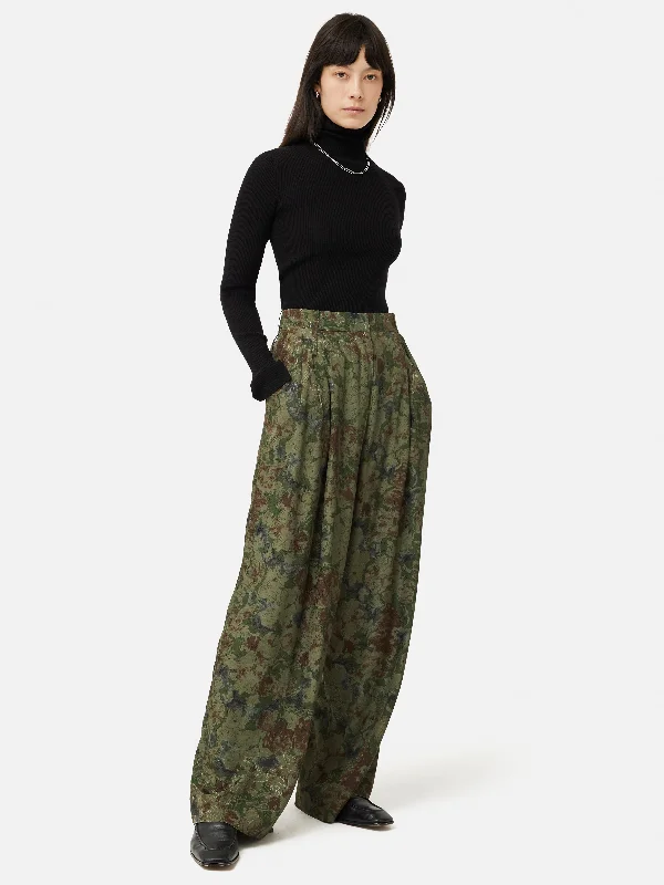 Shadow Floral Jacquard Palazzo | Green