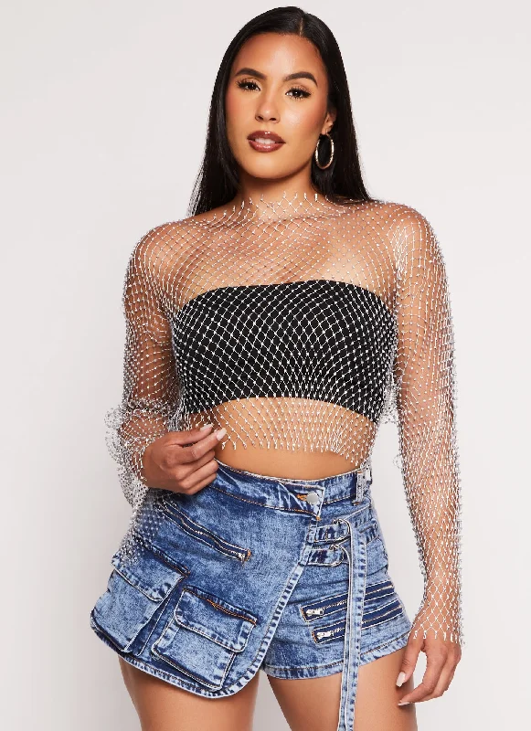 Rhinestone Fishnet Crop Top