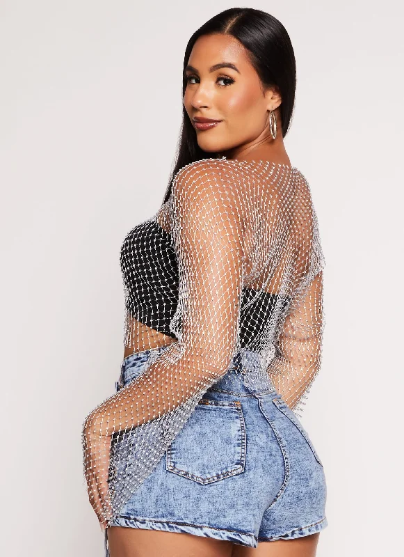 Rhinestone Fishnet Crop Top