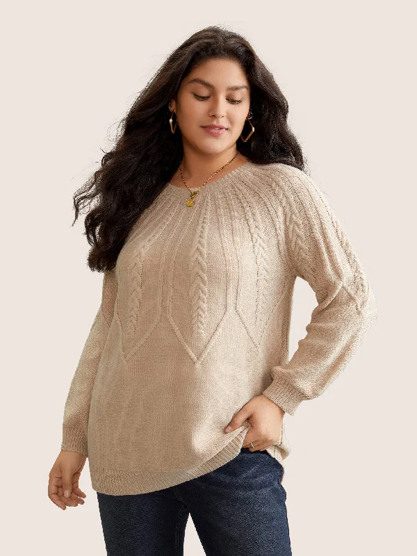 Solid Textured Lantern Sleeve Pullover