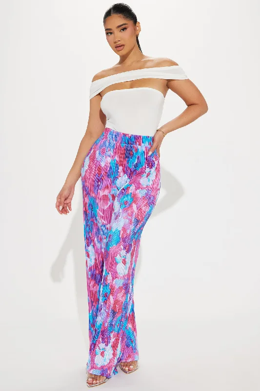 Sweet Like Flower Printed Plisse Pant - Magenta/combo