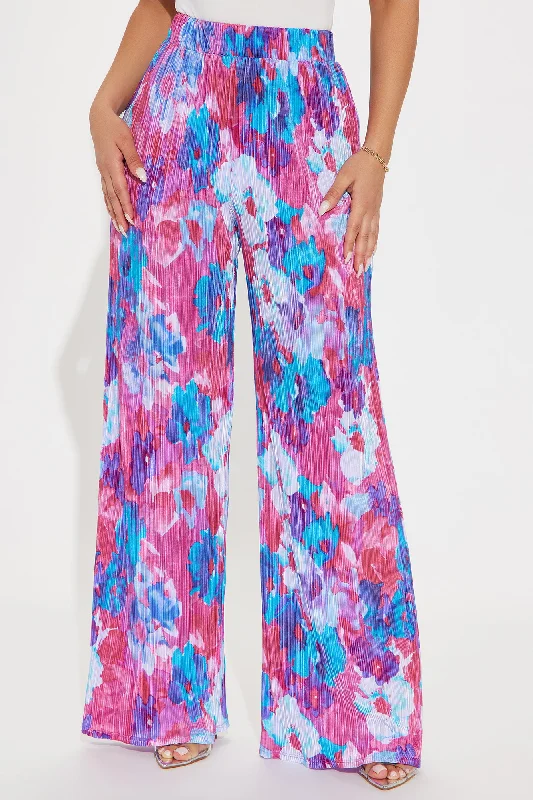 Sweet Like Flower Printed Plisse Pant - Magenta/combo