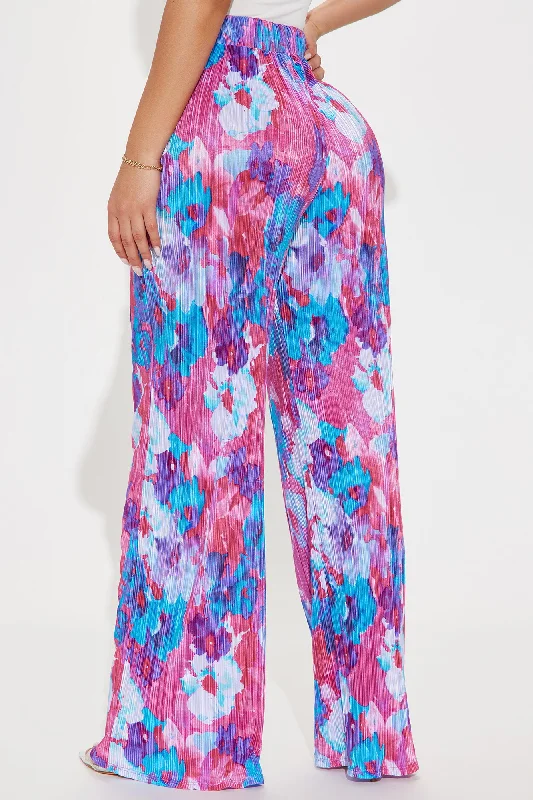 Sweet Like Flower Printed Plisse Pant - Magenta/combo