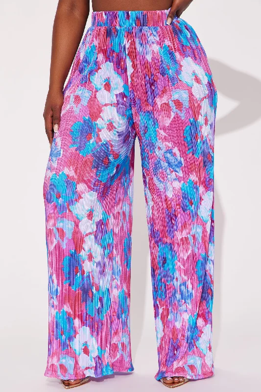 Sweet Like Flower Printed Plisse Pant - Magenta/combo