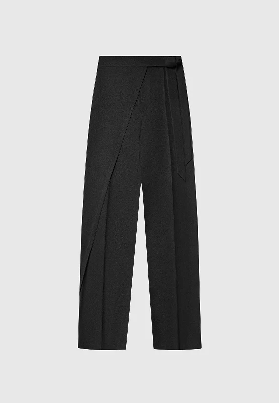 Tailored Wrap Trousers with Tie - Black