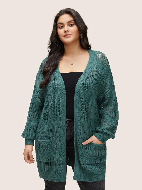 Texture Cable Knit Open Front Pocket Cardigan