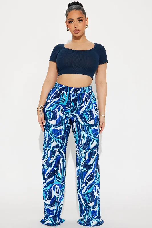 Tulum Waves Plisse Pant - Blue/combo