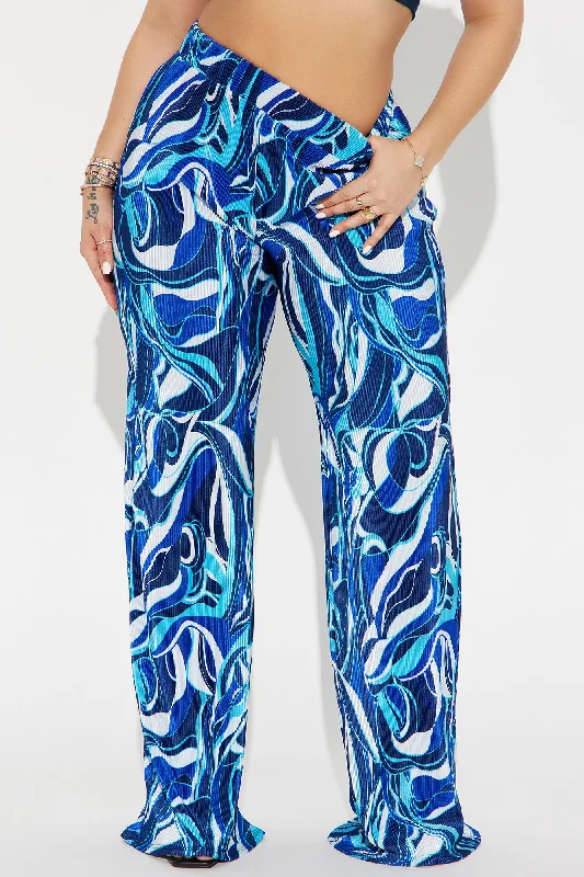 Tulum Waves Plisse Pant - Blue/combo