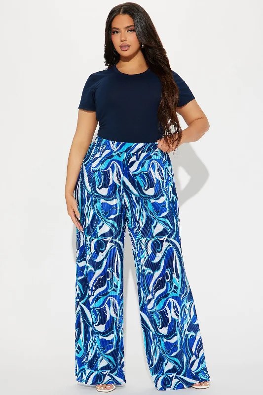 Tulum Waves Plisse Pant - Blue/combo