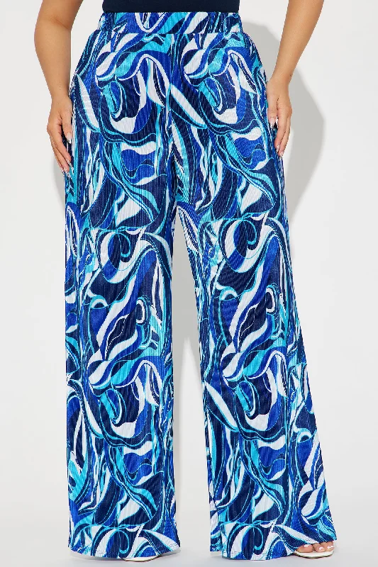 Tulum Waves Plisse Pant - Blue/combo