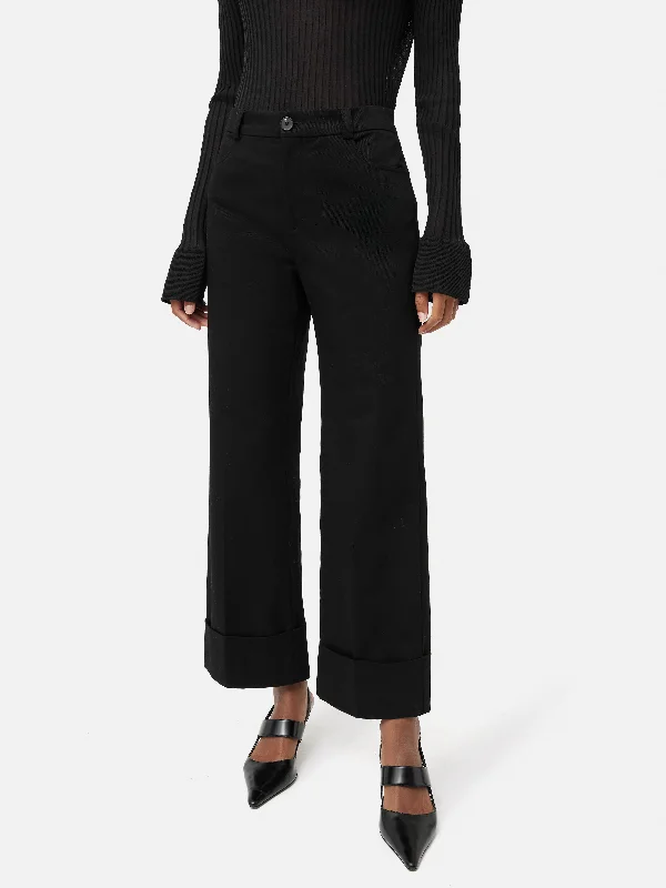 Turn Up Cotton Drill Trouser | Black