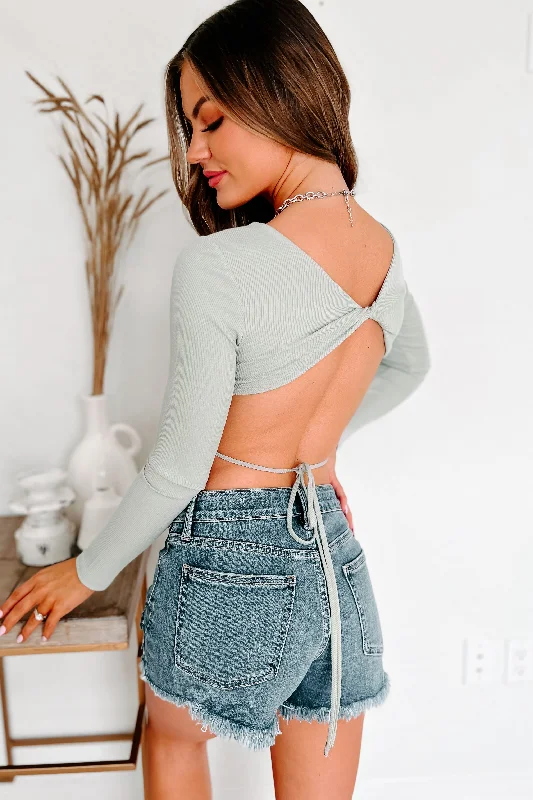 Unfiltered Emotions Ribbed Open Back Crop Top (Desert Sage)