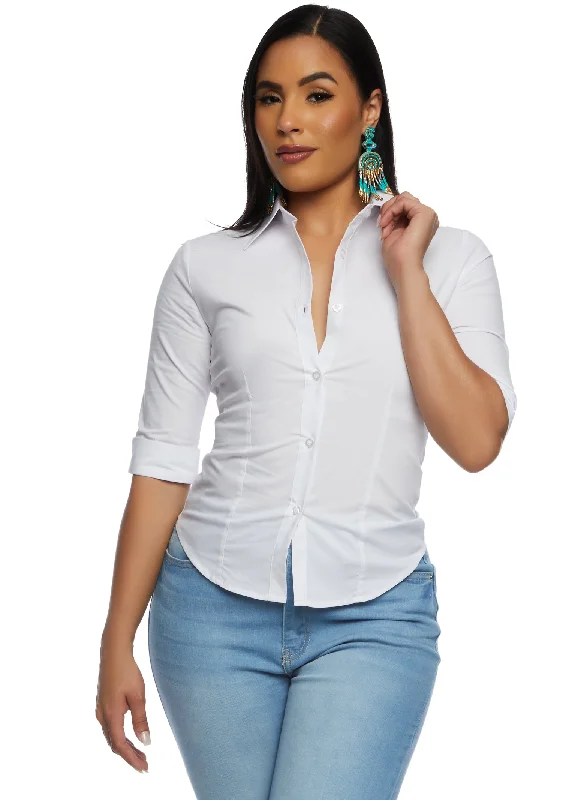 Basic Button Front Quarter Sleeve Shirt