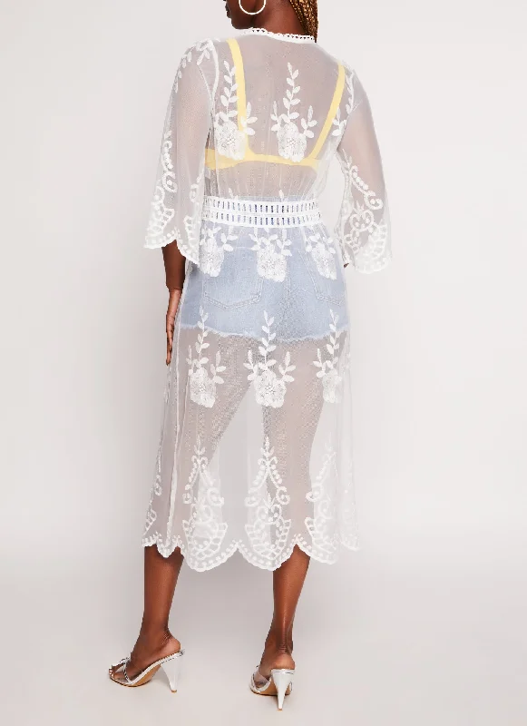 Lace Mesh Three Button Kimono