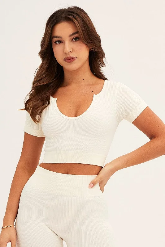 White Seamless Activewear Short Sleeve Top