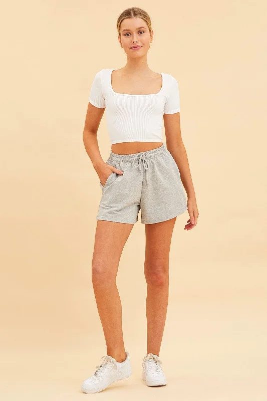 White Seamless T-Shirt Crop Short Sleeve Square Neck