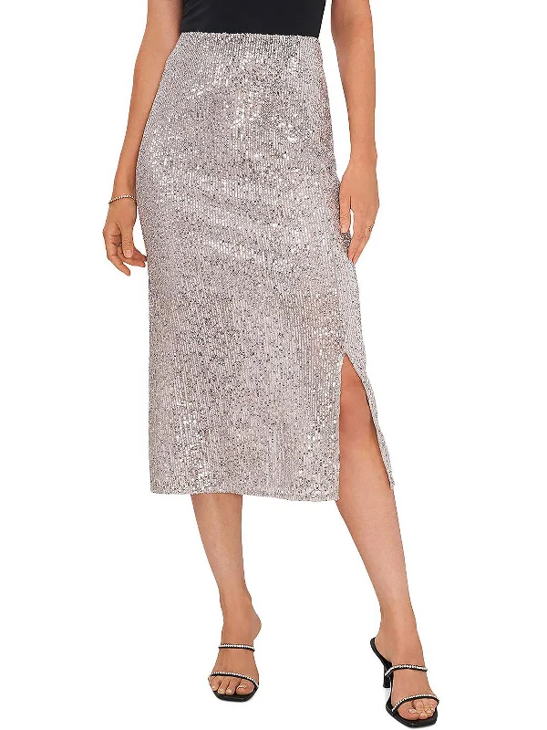 Womens Sequined Knee Midi Skirt