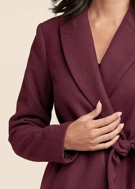 Belted faux-wool coat - Wine