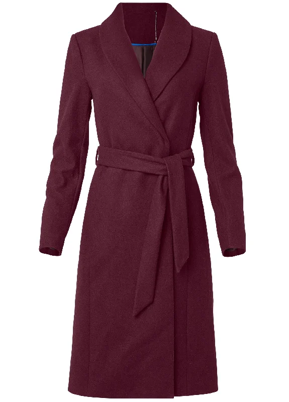 Belted faux-wool coat - Wine