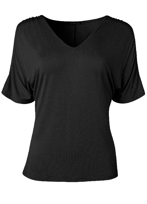 Cold-shoulder V-neck top - Black