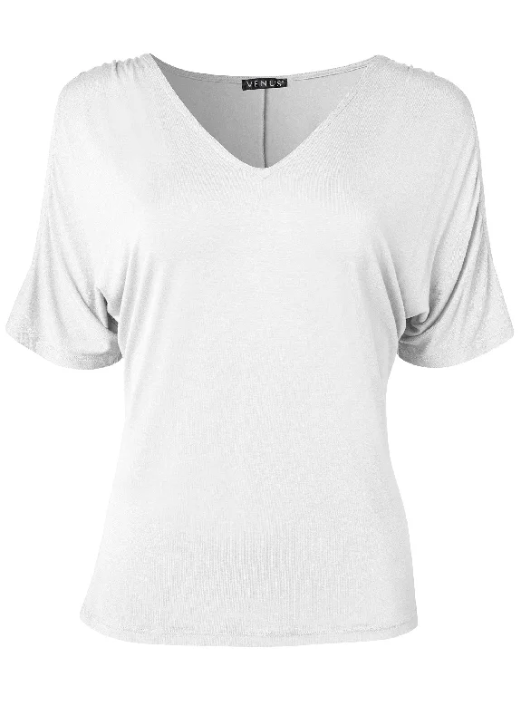 Cold-shoulder V-neck top - White