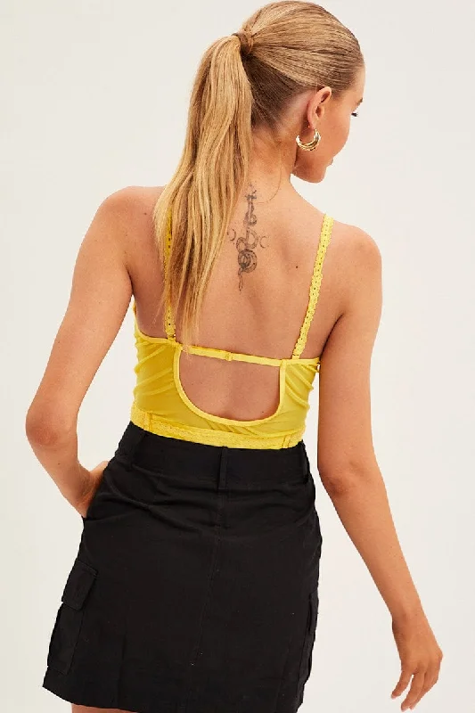 Yellow Belts Decor Mesh One Piece Bodysuit